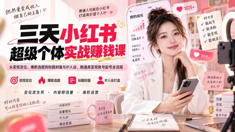 （20331期）三天小红书超级个体实战赚钱课：从变现定位、爆款选题到标题封面与IP人设，跑通高变现账号起号全流程_生财有道创业项目网-生财有道