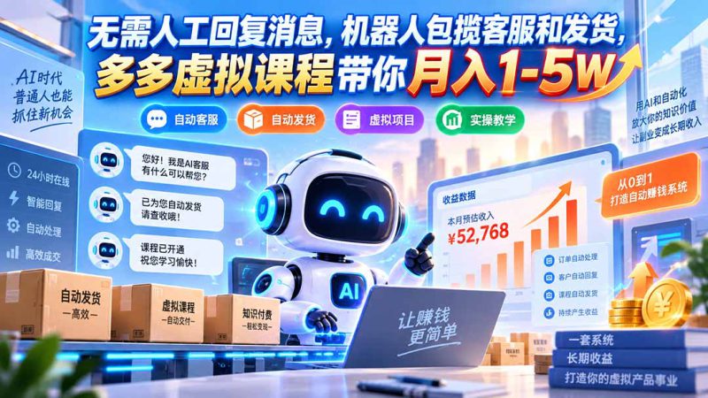 (20615期)无需人工回复消息,机器人包揽客服和发货,多多虚拟课程带你月入1-5W_生财有道创业项目网-生财有道