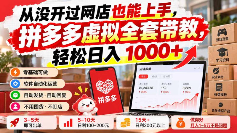 （20703期）从没开过网店也能上手，拼多多虚拟全套带教，轻松日入 1000+_生财有道创业项目网-生财有道