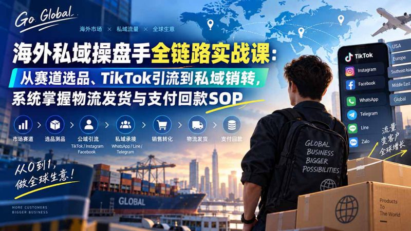（20255期）海外私域操盘手全链路实战课：从赛道选品、TikTok引流到私域销转，系统掌握物流发货与支付回款SOP_生财有道创业项目网-生财有道