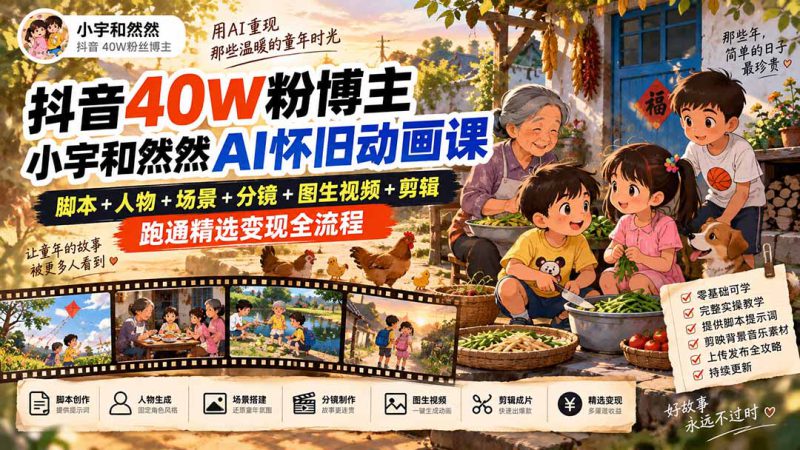 (20549期)抖音40W粉博主小宇和然然AI怀旧动画课|脚本+人物+场景+分镜+图生视频+剪辑,跑通精选变现全流程_生财有道创业项目网-生财有道