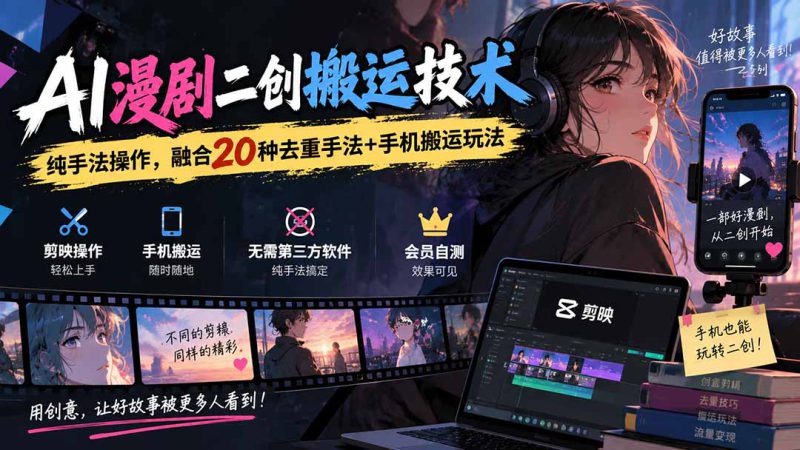 (20551期)AI漫剧二创搬运技术,纯手法操作,融合20种去重手法+手机搬运玩法_生财有道创业项目网-生财有道