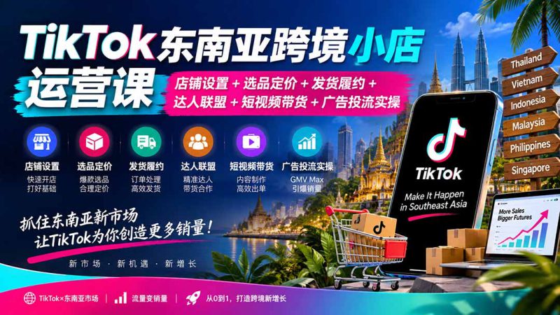 （20483期）TikTok东南亚跨境小店运营课：店铺设置+选品定价+发货履约+达人联盟+短视频带货+广告投流实操_生财有道创业项目网-生财有道