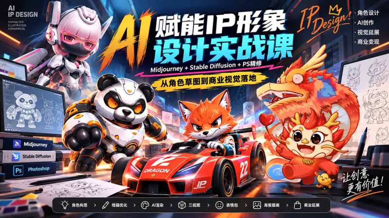 (20552期)AI赋能IP形象设计实战课-无水印:Midjourney+Stable Diffusion+PS精修,从角色草图到商业视觉落地_生财有道创业项目网-生财有道