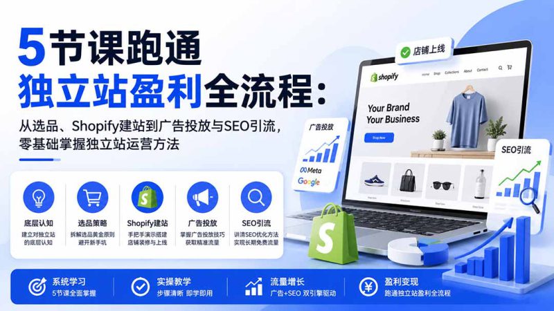 （20316期）5节课跑通独立站盈利全流程：从选品、Shopify建站到广告投放与SEO引流，零基础掌握独立站运营方法_生财有道创业项目网-生财有道