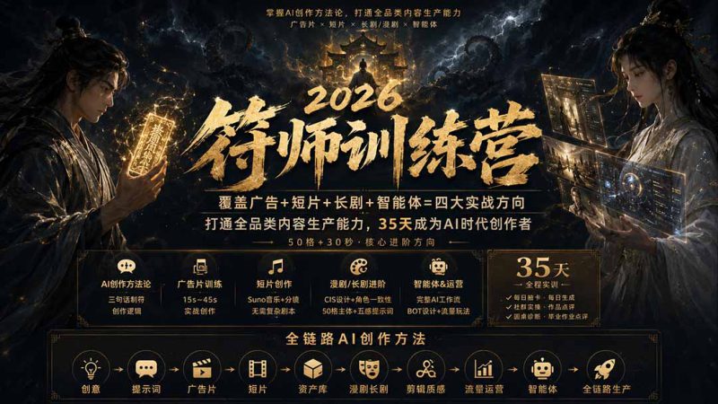 (20186期)符师训练营-35天成为AI时代创作者,广告+短片+漫剧+智能体四大实战方向,掌握从创意到上线的完整工作流_生财有道创业项目网-生财有道