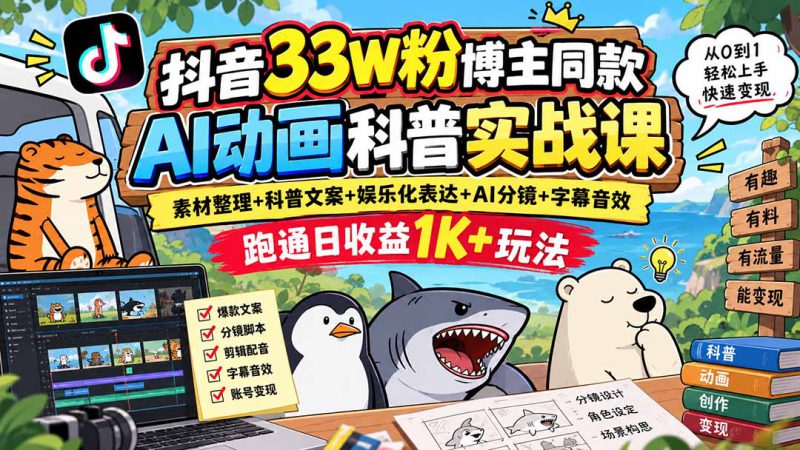 (20510期)抖音33W粉博主同款AI动画科普实战课|素材整理+科普文案+娱乐化表达+AI分镜+字幕音效,跑通日收益1K+玩法_生财有道创业项目网-生财有道