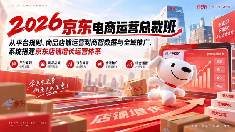 （20416期）2026京东电商运营总裁班：从平台规则、商品店铺运营到商智数据与全域推广，系统搭建京东店铺增长运营体系_生财有道创业项目网-生财有道