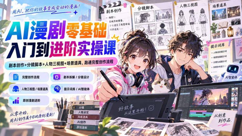 （20352期）AI漫剧零基础入门到进阶实操课：剧本创作+分镜脚本+人物三视图+场景道具，跑通完整创作流程_生财有道创业项目网-生财有道