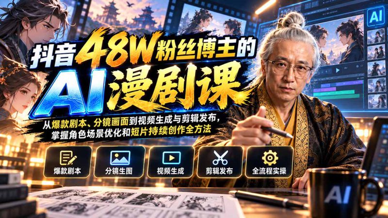 （20353期）抖音48W粉丝博主的AI漫剧课：从爆款剧本、分镜画面到视频生成与剪辑发布，掌握角色场景优化和短片持续创作全方法_生财有道创业项目网-生财有道