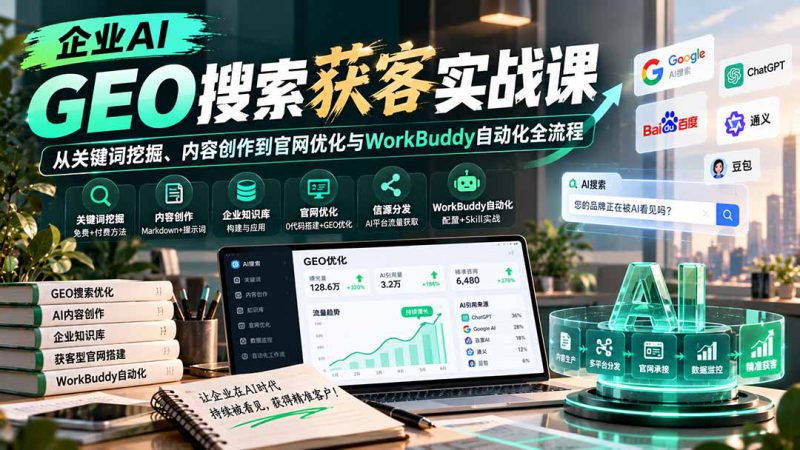 （20643期）企业AI GEO搜索获客实战课：从关键词挖掘、内容创作到官网优化与WorkBuddy自动化全流程_生财有道创业项目网-生财有道