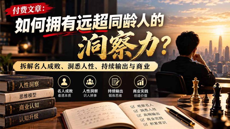 （21025期）付费文章：如何拥有远超同龄人的洞察力？拆解名人成败、洞悉人性、持续输出与商业实践_生财有道创业项目网-生财有道