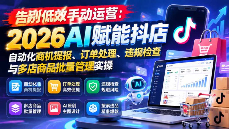 （21147期）告别低效手动运营：2026AI赋能抖店自动化商机提报、订单处理、违规检查与多店商品批量管理实操_生财有道创业项目网-生财有道