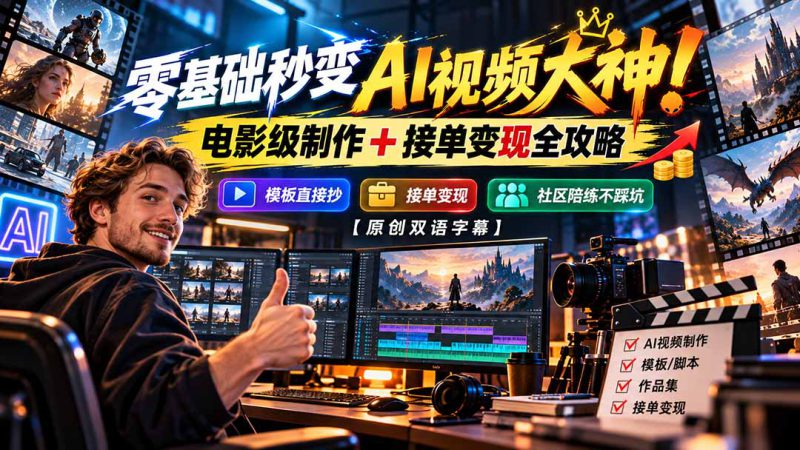 （20897期）零基础秒变AI视频大神！电影级制作 + 接单变现全攻略，模板直接抄，社区陪练不踩坑【原创双语字幕】_生财有道创业项目网-生财有道