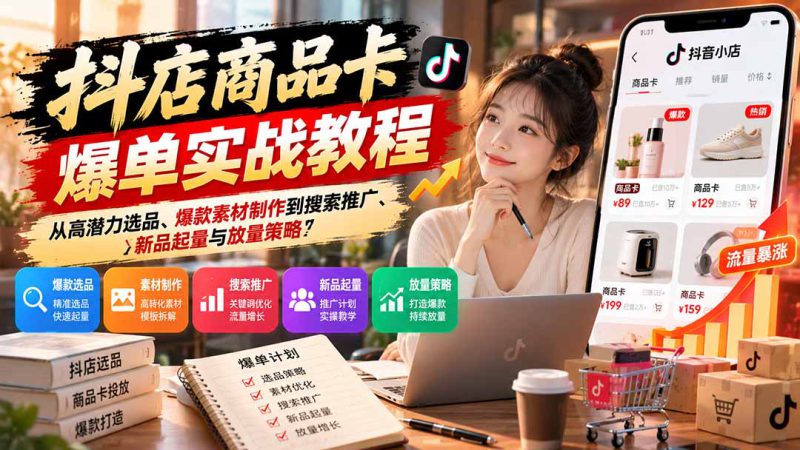 （21148期）抖店商品卡爆单实战教程：从高潜力选品、爆款素材制作到搜索推广、新品起量与放量策略_生财有道创业项目网-生财有道