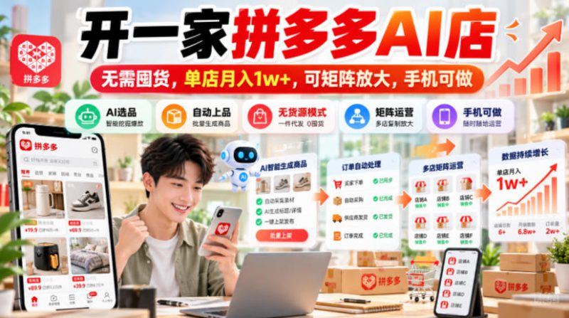 开一家拼多多AI店，无需囤货，单店月入1w+，可矩阵放大，手机可做【揭秘】——生财有道创业项目网-生财有道