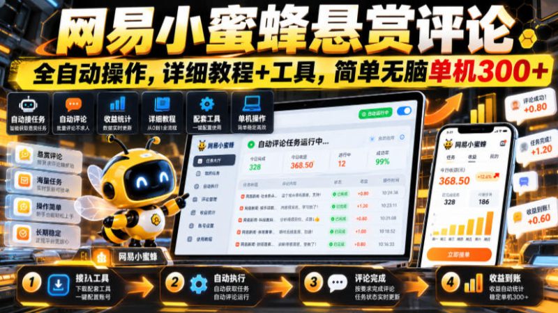 网易小蜜蜂悬赏评论，全自动操作，详细教程+工具，简单无脑单机300+【揭秘】——生财有道创业项目网-生财有道