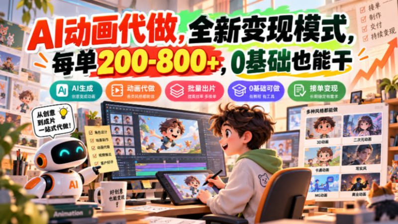 AI动画代做，全新变现模式，每单200-800+，0基础也能干【揭秘】——生财有道创业项目网-生财有道