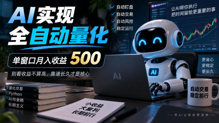 AI实现全自动量化，单窗口月入收益500，别看收益不算高，靠谱长久才是核心【揭秘】——生财有道创业项目网-生财有道