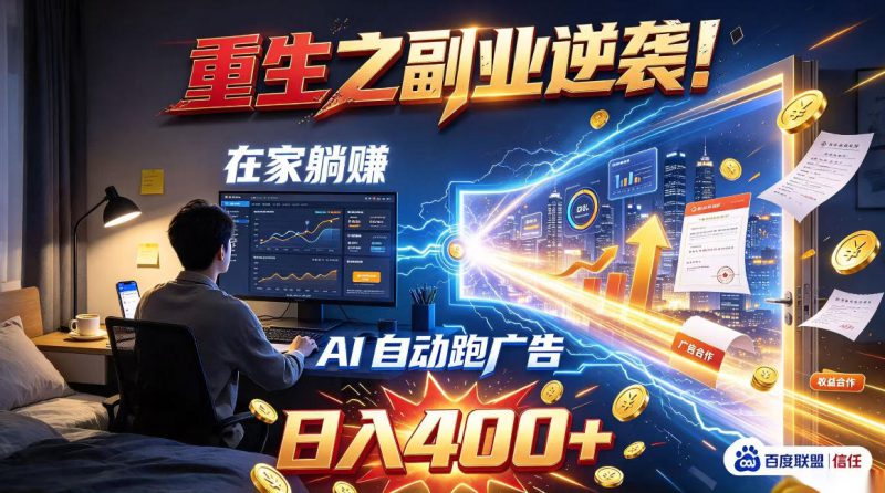 重生之副业逆袭!在家躺赚AI自动跑广告日入400+,无需人工操作【揭秘】——生财有道创业项目网-生财有道