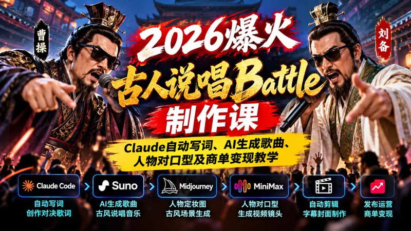 （21059期）2026爆火古人说唱Battle制作课：Claude自动写词、AI生成歌曲、人物对口型及商单变现教学_生财有道创业项目网-生财有道