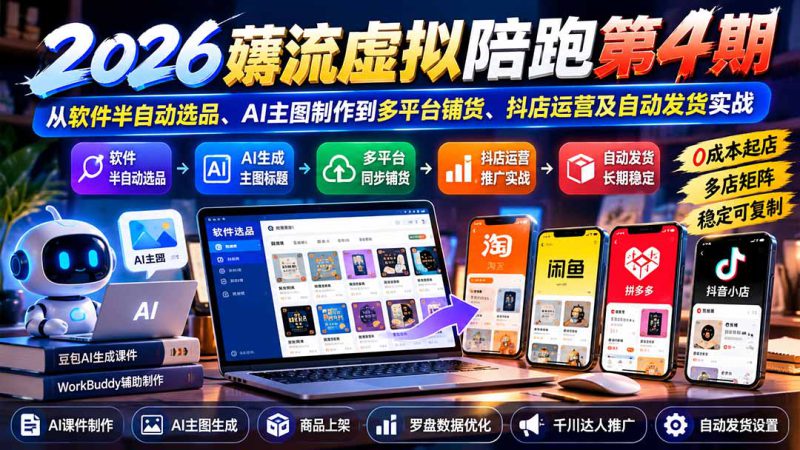 （20986期）2026薅流虚拟陪跑第4期：从软件半自动选品、AI主图制作到多平台铺货、抖店运营及自动发货实战_生财有道创业项目网-生财有道