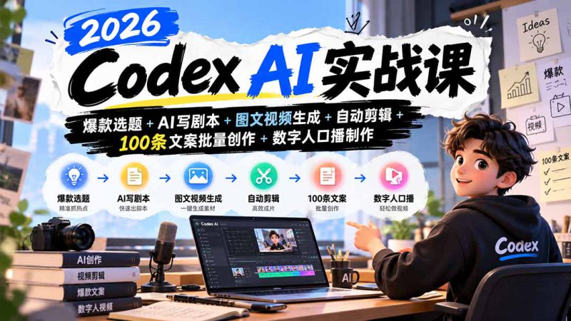 （20899期）2026Codex AI实战课：爆款选题+AI写剧本+图文视频生成+自动剪辑+100条文案批量创作+数字人口播制作_生财有道创业项目网-生财有道