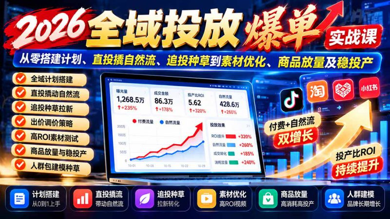 （20989期）2026全域投放爆单实战课：从零搭建计划、直投撬自然流、追投种草到素材优化、商品放量及稳投产_生财有道创业项目网-生财有道