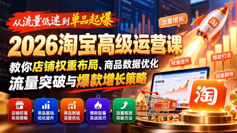 （20952期）从流量低迷到单品起爆：2026淘宝高级运营课教你店铺权重布局、商品数据优化、流量突破与爆款增长策略_生财有道创业项目网-生财有道