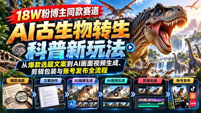 （20833期）18W粉博主同款赛道-AI古生物转生科普新玩法：从爆款选题文案到AI画面视频生成、剪辑包装与账号发布全流程_生财有道创业项目网-生财有道