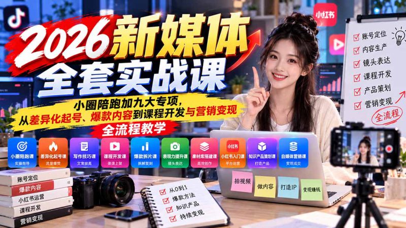 (21111期)2026新媒体全套实战课:小圈陪跑+九大专项,从差异化起号、爆款内容到课程开发与营销变现全流程教学_生财有道创业项目网-生财有道