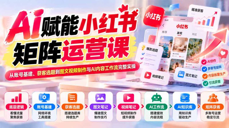 （20822期）AI赋能小红书矩阵运营课：从账号基建、获客选题到图文视频制作与AI内容工作流完整实操_生财有道创业项目网-生财有道