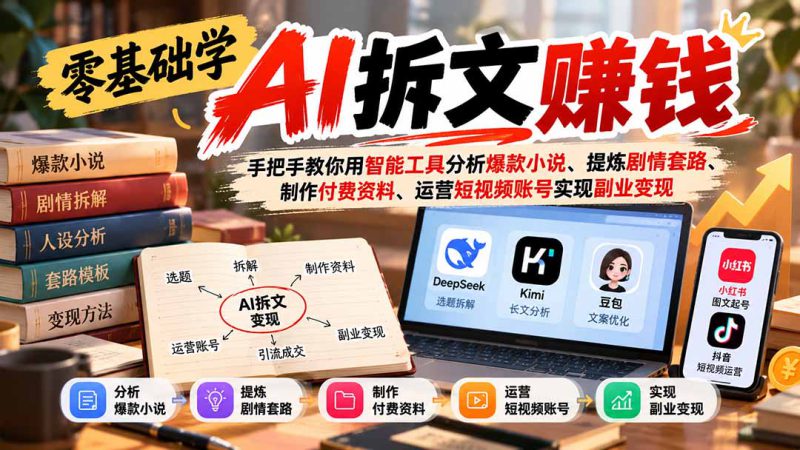 （21030期）零基础学AI拆文赚钱：手把手教你用智能工具分析爆款小说、提炼剧情套路、制作付费资料、运营短视频账号实现副业变现_生财有道创业项目网-生财有道