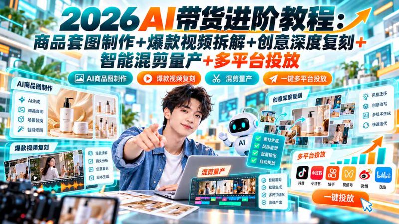（20857期）2026AI带货进阶教程：商品套图制作+爆款视频拆解+创意深度复刻+智能混剪量产+多平台投放_生财有道创业项目网-生财有道