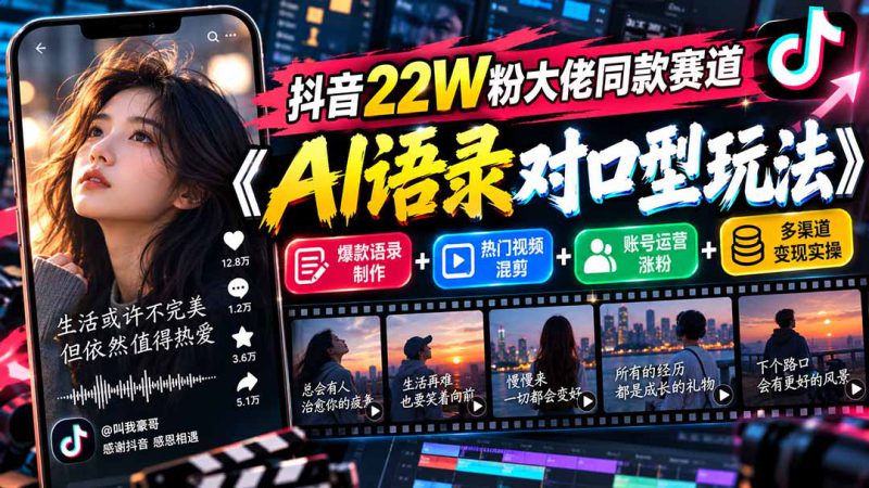 （20990期）抖音22W粉大佬同款赛道《AI语录对口型玩法》：爆款语录制作+热门视频混剪+账号运营涨粉+多渠道变现实操_生财有道创业项目网-生财有道