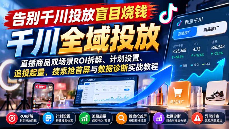 （21079期）告别千川投放盲目烧钱：直播商品双场景ROI拆解、计划设置、追投起量、搜索抢首屏与数据诊断实战教程_生财有道创业项目网-生财有道