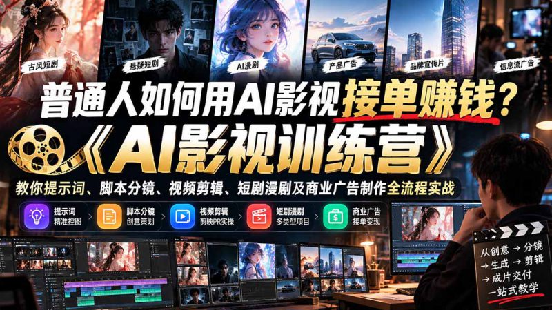 （21230期）普通人如何用AI影视接单赚钱？《AI影视训练营》教你提示词、脚本分镜、视频剪辑、短剧漫剧及商业广告制作全流程实战_生财有道创业项目网-生财有道