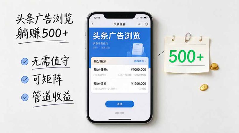 （20835期）头条广告浏览躺赚500+无需值守，可矩阵并附有管道收益_生财有道创业项目网-生财有道