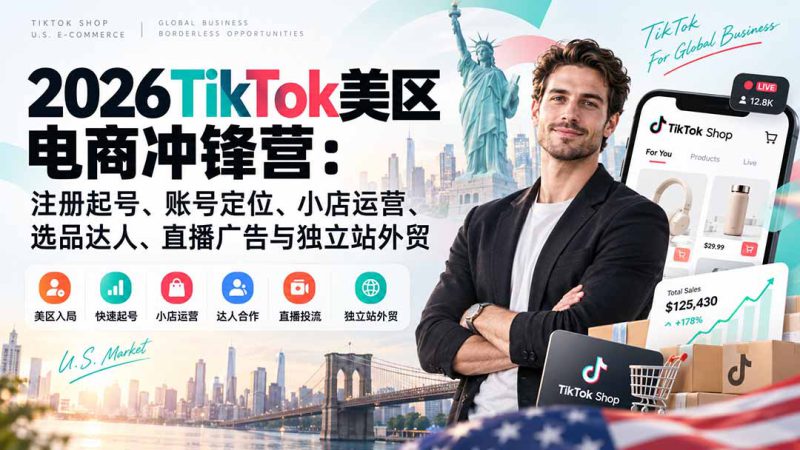 （20858期）2026TikTok美区电商冲锋营：注册起号、账号定位、小店运营、选品达人、直播广告与独立站外贸_生财有道创业项目网-生财有道
