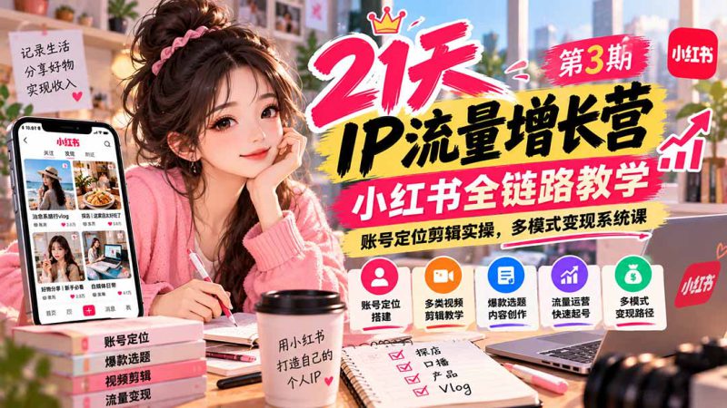 （20992期）【无水印】21天IP流量增长营-第3期，小红书全链路教学，账号定位剪辑实操，多模式变现系统课_生财有道创业项目网-生财有道