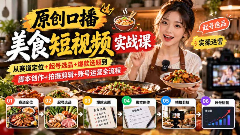 （20786期）原创口播美食短视频实战课：从赛道定位+起号选品+爆款选题到脚本创作+拍摄剪辑+账号运营全流程_生财有道创业项目网-生财有道