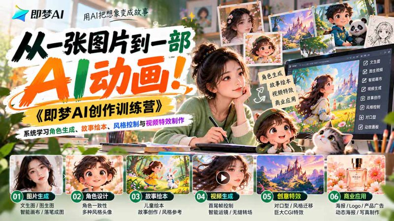 （21160期）【无水印】从一张图片到一部AI动画！《即梦AI创作训练营》系统学习角色生成、故事绘本、风格控制与视频特效制作_生财有道创业项目网-生财有道