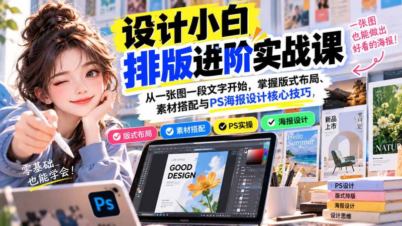 （20838期）设计小白排版进阶实战课：从一张图一段文字开始，掌握版式布局、素材搭配与PS海报设计核心技巧_生财有道创业项目网-生财有道