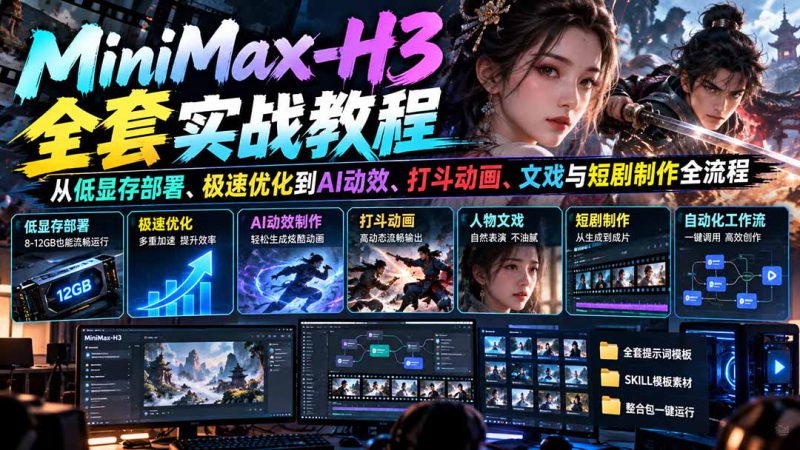 （21161期）MiniMax-H3全套实战教程：从低显存部署、极速优化到AI动效、打斗动画、文戏与短剧制作全流程_生财有道创业项目网-生财有道