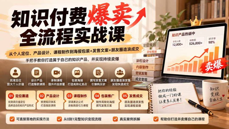 （20787期）【无水印】知识付费爆卖全流程实战课：从个人定位、产品设计、课程制作到海报包装+发售文案+朋友圈造浪成交_生财有道创业项目网-生财有道