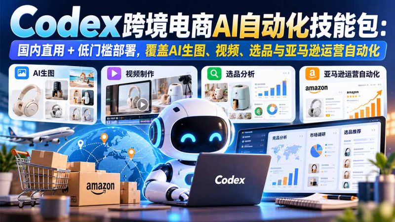 （20752期）【无水印】Codex跨境电商AI自动化技能包：国内直用+低门槛部署，覆盖AI生图、视频、选品与亚马逊运营自动化_生财有道创业项目网-生财有道