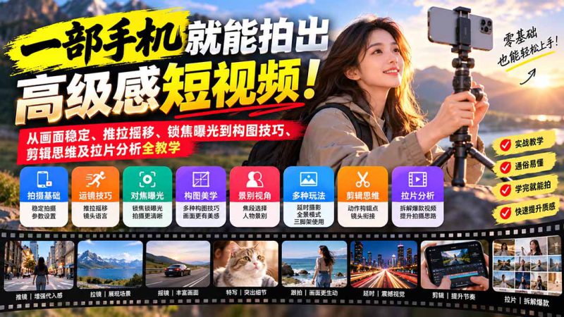 （21272期）一部手机就能拍出高级感短视频！从画面稳定、推拉摇移、锁焦曝光到构图技巧、剪辑思维及拉片分析全教学_生财有道创业项目网-生财有道