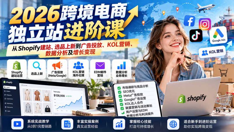 （20904期）2026跨境电商独立站进阶课：从Shopify建站、选品上新到广告投放、KOL营销、数据分析及增长变现_生财有道创业项目网-生财有道