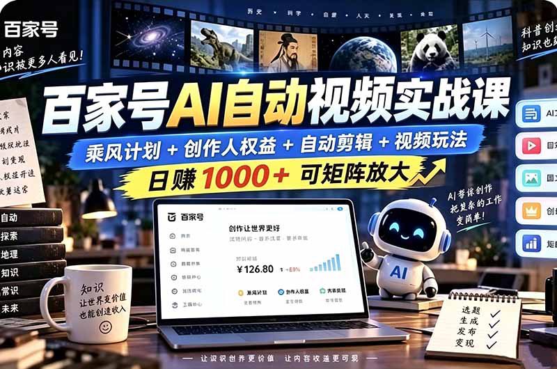 （21204期）百家号自动矩阵玩法，长期可以做的项目，日入1k+，真正的睡后收入_生财有道创业项目网-生财有道