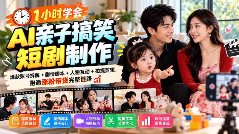 （20807期）1小时学会AI亲子搞笑短剧制作：爆款账号拆解+剧情脚本+人物互动+拍摄剪辑，跑通涨粉带货完整链路_生财有道创业项目网-生财有道